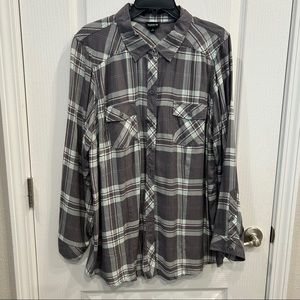 Torrid 2 Green Plaid Blouse Button Front Patch Pocket Shirt Tail Soft